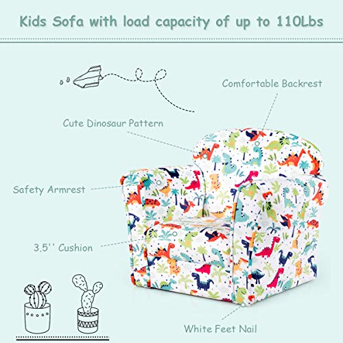 Olakids Kids Sofa, Children Armrest Chair with Cute Pattern, Lightweight Toddler Couch with Sturdy Wood Construction, Portable Mini Chair Furniture for Preschool Playroom Boys Girls (Dinosaur)