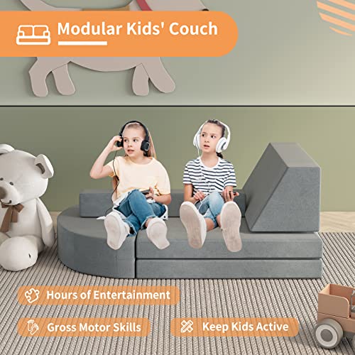 linor Kids Couch Modular Toddler Couch Can be Used in The Bedroom Playroom Kindergarten, 5-Piece Play Couch for Toddlers and Children Can be Used as a Furniture Play Set (Charcoal Grey)