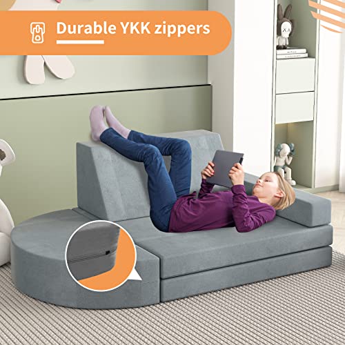 linor Kids Couch Modular Toddler Couch Can be Used in The Bedroom Playroom Kindergarten, 5-Piece Play Couch for Toddlers and Children Can be Used as a Furniture Play Set (Charcoal Grey)