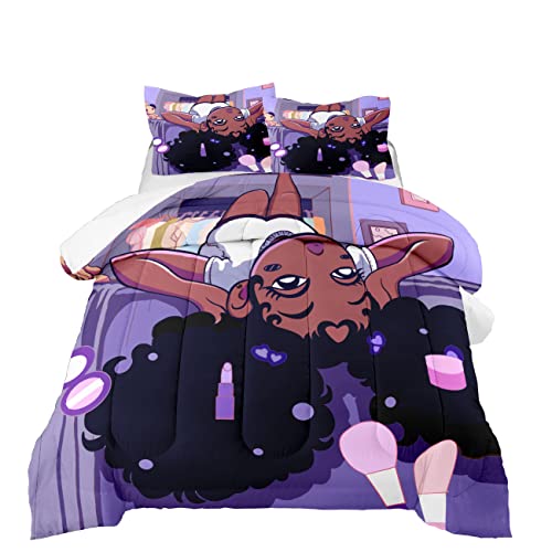 FJKJHKGJ Black Girl Magic Comforter Set for Queen Bed Girls Queen Size Bedding Sets Purple African American Pattern Microfiber 3 Piece Quilt Set Gift for Black Women Girls, 1 Comforter + 2 Pillowcase