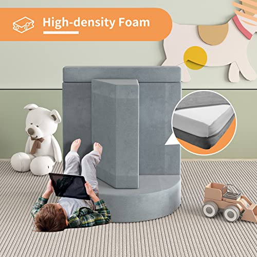linor Kids Couch Modular Toddler Couch Can be Used in The Bedroom Playroom Kindergarten, 5-Piece Play Couch for Toddlers and Children Can be Used as a Furniture Play Set (Charcoal Grey)