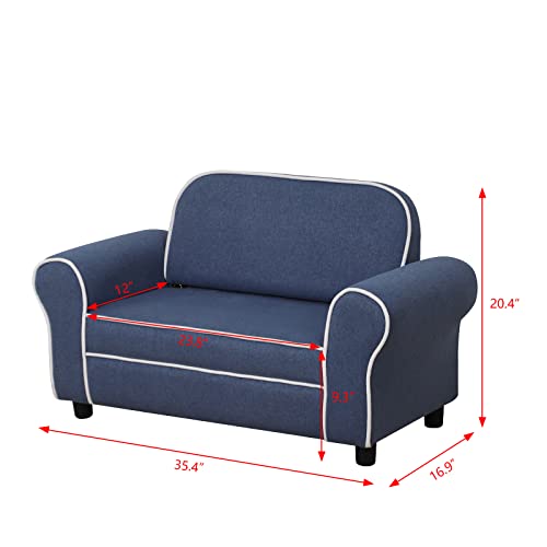 Yoonnie room Kid Sofa Chair, Linen Fabric 2-Seater Upholstered Couch,for Children Gift (Blue)