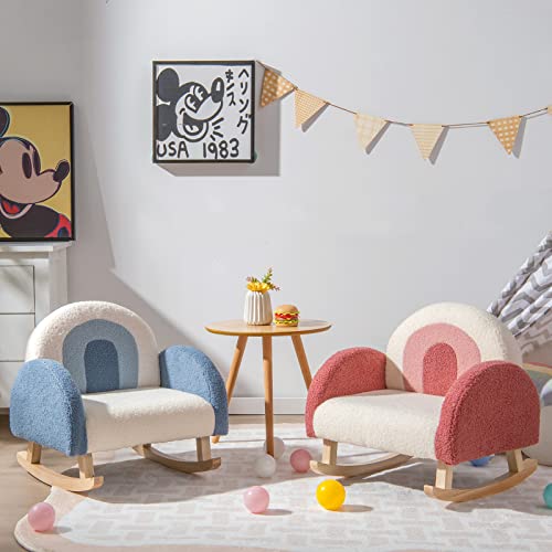 Costzon Kids Sofa, Rocking Chair with Solid Wood Frames, Plush Fabric, Anti-Tipping Design for Kids Room, Nursery, Playroom, Preschool, Birthday Gift for Boys Girls, Toddler Furniture Armchair (Blue)