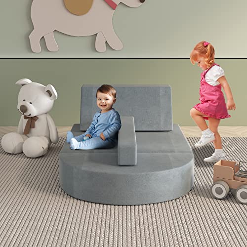 linor Kids Couch Modular Toddler Couch Can be Used in The Bedroom Playroom Kindergarten, 5-Piece Play Couch for Toddlers and Children Can be Used as a Furniture Play Set (Charcoal Grey)