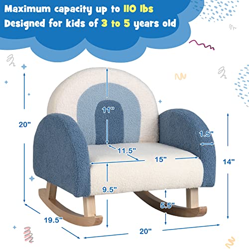 Costzon Kids Sofa, Rocking Chair with Solid Wood Frames, Plush Fabric, Anti-Tipping Design for Kids Room, Nursery, Playroom, Preschool, Birthday Gift for Boys Girls, Toddler Furniture Armchair (Blue)