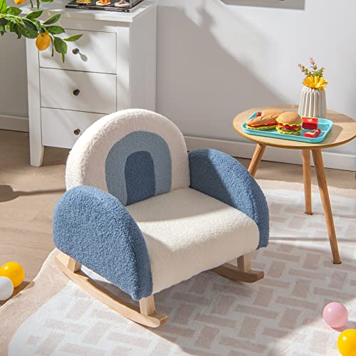 Costzon Kids Sofa, Rocking Chair with Solid Wood Frames, Plush Fabric, Anti-Tipping Design for Kids Room, Nursery, Playroom, Preschool, Birthday Gift for Boys Girls, Toddler Furniture Armchair (Blue)
