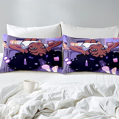 FJKJHKGJ Black Girl Magic Comforter Set for Queen Bed Girls Queen Size Bedding Sets Purple African American Pattern Microfiber 3 Piece Quilt Set Gift for Black Women Girls, 1 Comforter + 2 Pillowcase