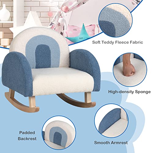 Costzon Kids Sofa, Rocking Chair with Solid Wood Frames, Plush Fabric, Anti-Tipping Design for Kids Room, Nursery, Playroom, Preschool, Birthday Gift for Boys Girls, Toddler Furniture Armchair (Blue)