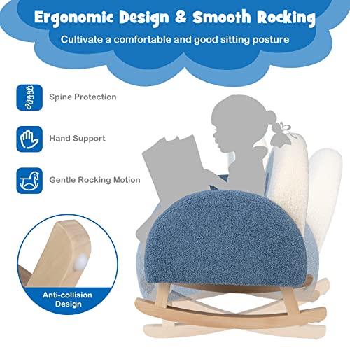 Costzon Kids Sofa, Rocking Chair with Solid Wood Frames, Plush Fabric, Anti-Tipping Design for Kids Room, Nursery, Playroom, Preschool, Birthday Gift for Boys Girls, Toddler Furniture Armchair (Blue)
