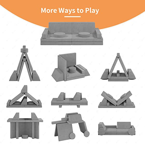 linor Kids Couch 10 Pcs Toddler Couch, Baby Kids Sofa Couch for Bedroom & Playroom, Over 10 Combinations Creative Modular Sofa for Imaginative Kids, Kids Furniture(Grey)