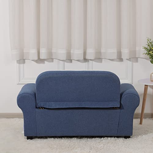 Yoonnie room Kid Sofa Chair, Linen Fabric 2-Seater Upholstered Couch,for Children Gift (Blue)
