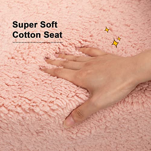 ALIMORDEN 2-in-1 Flip Out Cuddly Sherpa Kids Couch, Convertible Sofa to Lounger, Grey and Pink