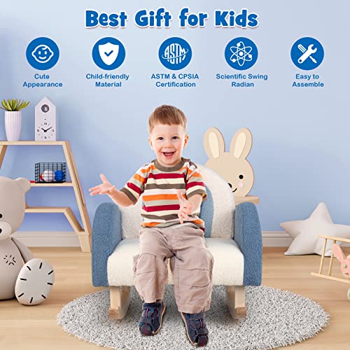 Costzon Kids Sofa, Rocking Chair with Solid Wood Frames, Plush Fabric, Anti-Tipping Design for Kids Room, Nursery, Playroom, Preschool, Birthday Gift for Boys Girls, Toddler Furniture Armchair (Blue)