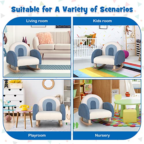 Costzon Kids Sofa, Rocking Chair with Solid Wood Frames, Plush Fabric, Anti-Tipping Design for Kids Room, Nursery, Playroom, Preschool, Birthday Gift for Boys Girls, Toddler Furniture Armchair (Blue)