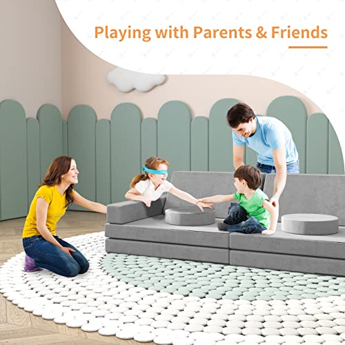 linor Kids Couch 10 Pcs Toddler Couch, Baby Kids Sofa Couch for Bedroom & Playroom, Over 10 Combinations Creative Modular Sofa for Imaginative Kids, Kids Furniture(Grey)