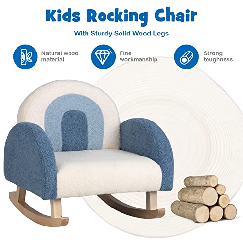 Costzon Kids Sofa, Rocking Chair with Solid Wood Frames, Plush Fabric, Anti-Tipping Design for Kids Room, Nursery, Playroom, Preschool, Birthday Gift for Boys Girls, Toddler Furniture Armchair (Blue)
