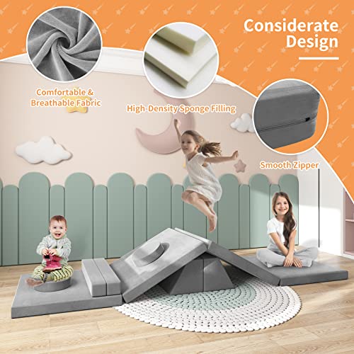 linor Kids Couch 10 Pcs Toddler Couch, Baby Kids Sofa Couch for Bedroom & Playroom, Over 10 Combinations Creative Modular Sofa for Imaginative Kids, Kids Furniture(Grey)