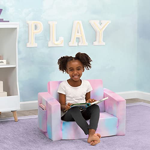 Delta Children Cozee 2-in-1 Convertible Sofa to Lounger - Comfy Flip Open Couch/Sleeper for Kids, Pink Tie Dye