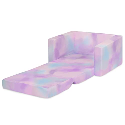 Delta Children Cozee 2-in-1 Convertible Sofa to Lounger - Comfy Flip Open Couch/Sleeper for Kids, Pink Tie Dye