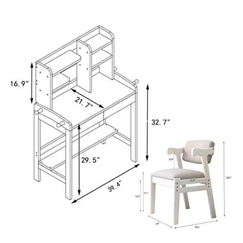BALANBO Kids Table Kids Desk and Chair Set with Drawer and Bookshelf Wooden Children’s Media Desk Student's Study Computer Workstation and Writing Table (White)