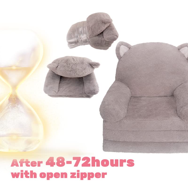 MONKISS Foldable Kids Sofa, Toddler Chair Plush with Removable Cover, Comfy Kids Couch for Kids Age 1-3 (Grey Bunny)