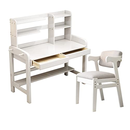 BALANBO Kids Table Kids Desk and Chair Set with Drawer and Bookshelf Wooden Children’s Media Desk Student's Study Computer Workstation and Writing Table (White)