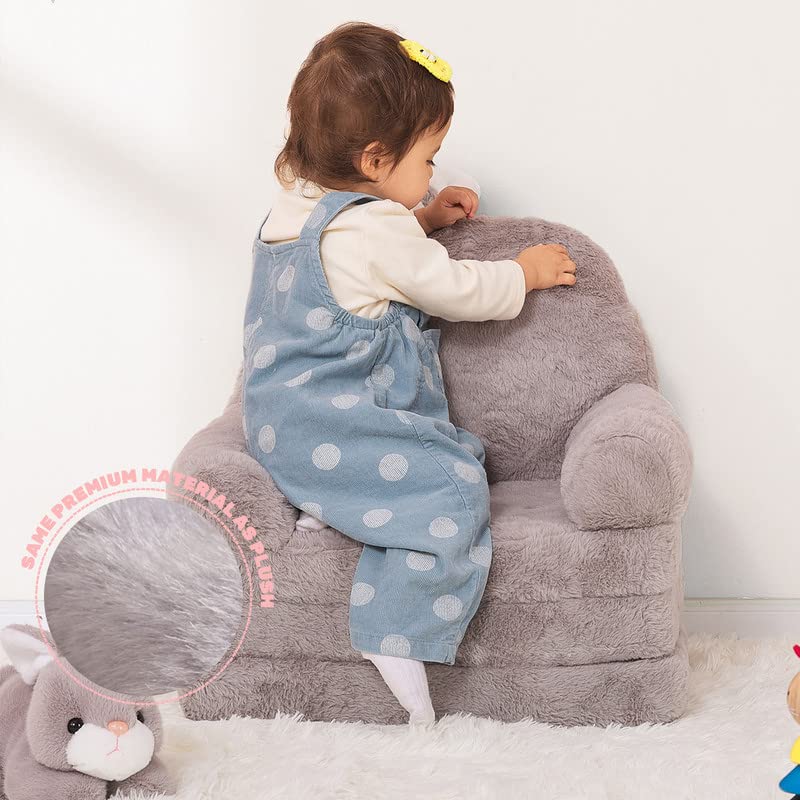 MONKISS Foldable Kids Sofa, Toddler Chair Plush with Removable Cover, Comfy Kids Couch for Kids Age 1-3 (Grey Bunny)