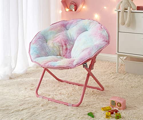 Heritage Kids Rainbow Faux Fur Kids Folding Saucer Chair