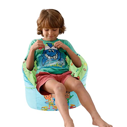 Idea Nuova Cocomelon Blue Round Bean Bag Chair for Kids, Ages 3+, Large
