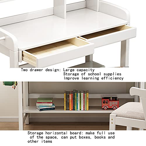 BALANBO Kids Table Kids Desk and Chair Set with Drawer and Bookshelf Wooden Children’s Media Desk Student's Study Computer Workstation and Writing Table (White)