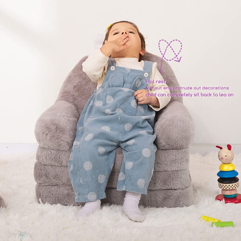 MONKISS Foldable Kids Sofa, Toddler Chair Plush with Removable Cover, Comfy Kids Couch for Kids Age 1-3 (Grey Bunny)