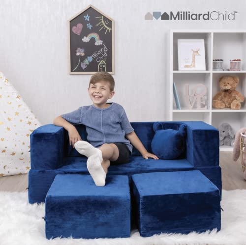 Milliard Kids Couch - Modular Kids Sofa for Toddler and Baby Playroom/Bedroom Furniture (Navy Blue)