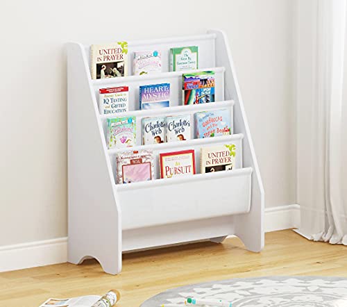 UTEX Kids Sling Bookshelf, Kids Bookshelf with Organizer, Kids Magazine Rack - Book Rack for Kids,Book Organizer (White)