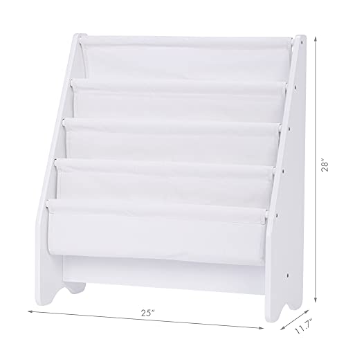 UTEX Kids Sling Bookshelf, Kids Bookshelf with Organizer, Kids Magazine Rack - Book Rack for Kids,Book Organizer (White)