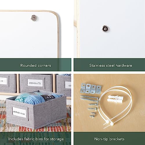 Guidecraft EdQ Essentials Book and Bin Display White with 3 Storage Bins: Wooden Kids Bookcase and Toy Storage Organizer; Homeschool and Classroom Bookshelf Furniture