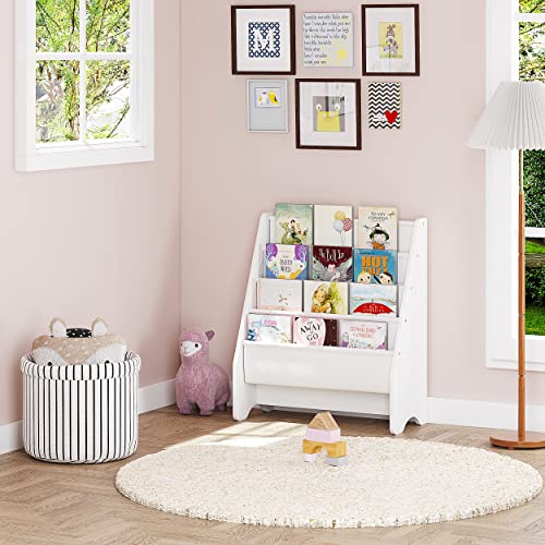 UTEX Kids Sling Bookshelf, Kids Bookshelf with Organizer, Kids Magazine Rack - Book Rack for Kids,Book Organizer (White)