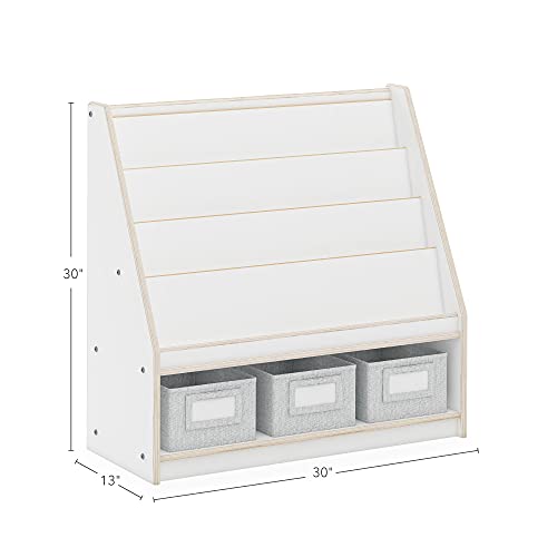 Guidecraft EdQ Essentials Book and Bin Display White with 3 Storage Bins: Wooden Kids Bookcase and Toy Storage Organizer; Homeschool and Classroom Bookshelf Furniture