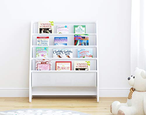 UTEX Kids Sling Bookshelf, Kids Bookshelf with Organizer, Kids Magazine Rack - Book Rack for Kids,Book Organizer (White)