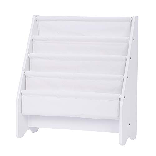 UTEX Kids Sling Bookshelf, Kids Bookshelf with Organizer, Kids Magazine Rack - Book Rack for Kids,Book Organizer (White)