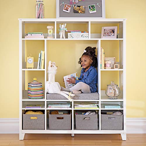 MARTHA STEWART Living and Learning Kids' Storage System (Creamy White) – Wooden Cubby with Removable Seat Cushion and Storage Bins; Reading Nook Bookcase and Bedroom Organizer