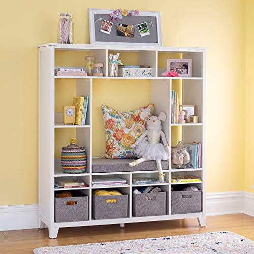 MARTHA STEWART Living and Learning Kids' Storage System (Creamy White) – Wooden Cubby with Removable Seat Cushion and Storage Bins; Reading Nook Bookcase and Bedroom Organizer