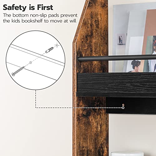 HOOBRO Kids Bookshelf, 4 Tiers Children’s Bookcase Rack, Toy Storage Bookshelf, 23.6"L x 5.9"W x 46.5"H, Save Space, Sturdy Bookshelf for Kids, for Nursery, Bedroom, Rustic Brown and Black BF128SJ01