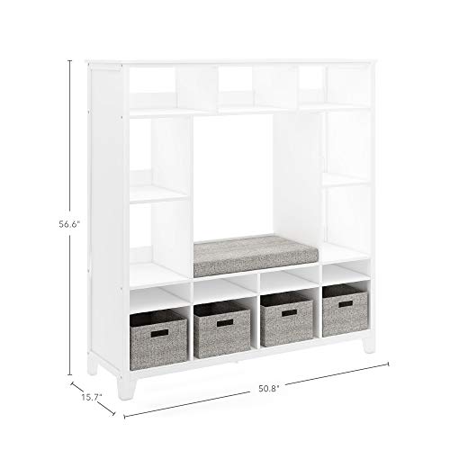 MARTHA STEWART Living and Learning Kids' Storage System (Creamy White) – Wooden Cubby with Removable Seat Cushion and Storage Bins; Reading Nook Bookcase and Bedroom Organizer