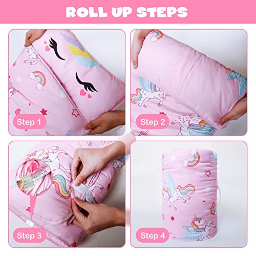 Unicorn Nap Mats for Preschool Daycare Toddler Nap Mat for Girls Daughter Kids Nap Mat with Pillow and Blanket,Sleeping Bag for Kids Granddaughter Kindergarten Travel Napping Gift,50"x20"