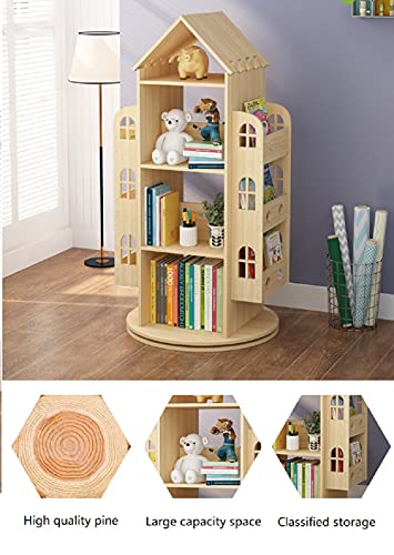 Heehee Rotating Bookshelf 360 Display Floor Standing Bookcase Storage Rack for Kids Children's Bookshelf, Book Display Stand, Wood Book Shelf Organizer for Kids, Storage Book Display Case Bookrack