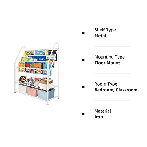 aboxoo Metal Kids Bookshelf Freestanding Bookcase for Children Room 32 in Toy Organizer Large Modern MinimalistWhite Stable Metel Bookstore Bedroom, Living, Library Book Unit Storage