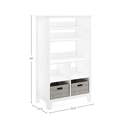 MARTHA STEWART Living and Learning Kids' Tall Bookcase (Creamy White) – 48 Inch Wooden Storage Organizer Cubby with Fabric Bins for Playroom and Bedroom