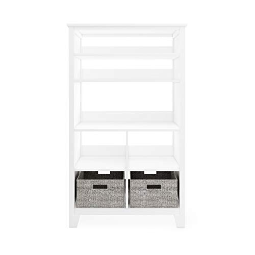 MARTHA STEWART Living and Learning Kids' Tall Bookcase (Creamy White) – 48 Inch Wooden Storage Organizer Cubby with Fabric Bins for Playroom and Bedroom