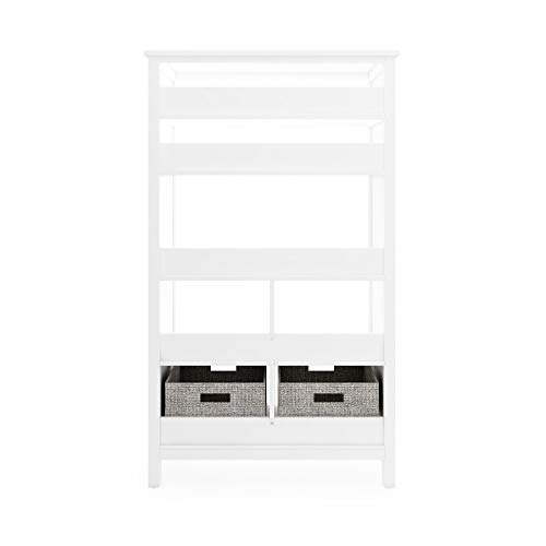 MARTHA STEWART Living and Learning Kids' Tall Bookcase (Creamy White) – 48 Inch Wooden Storage Organizer Cubby with Fabric Bins for Playroom and Bedroom