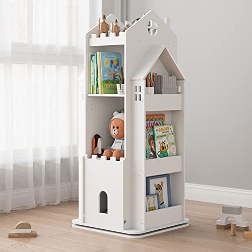 oxskk Revolving Bookcase,360° Children Bookshelf,Multi-Functional Floor Standing Book Storage Rack Organizer for Kids Room Bedroom-White 45x45x108cm(18x18x43inch) 68ps5-001